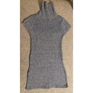 JJ Always Womens Blue Marled Ribbed Turtleneck Short Sleeve Sweater Dress L MINT